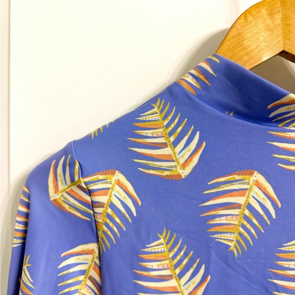 Patagonia 🩵Great Ocean Day 🩵Blue Long-Sleeve One-Piece Swimsuit with Yellow Leaf - Picture 2 of 5